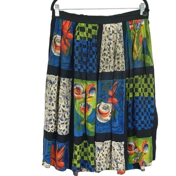 Vintage DOROTHY SCHOELEN Skirt 14 Floral Patchwork Pleated...